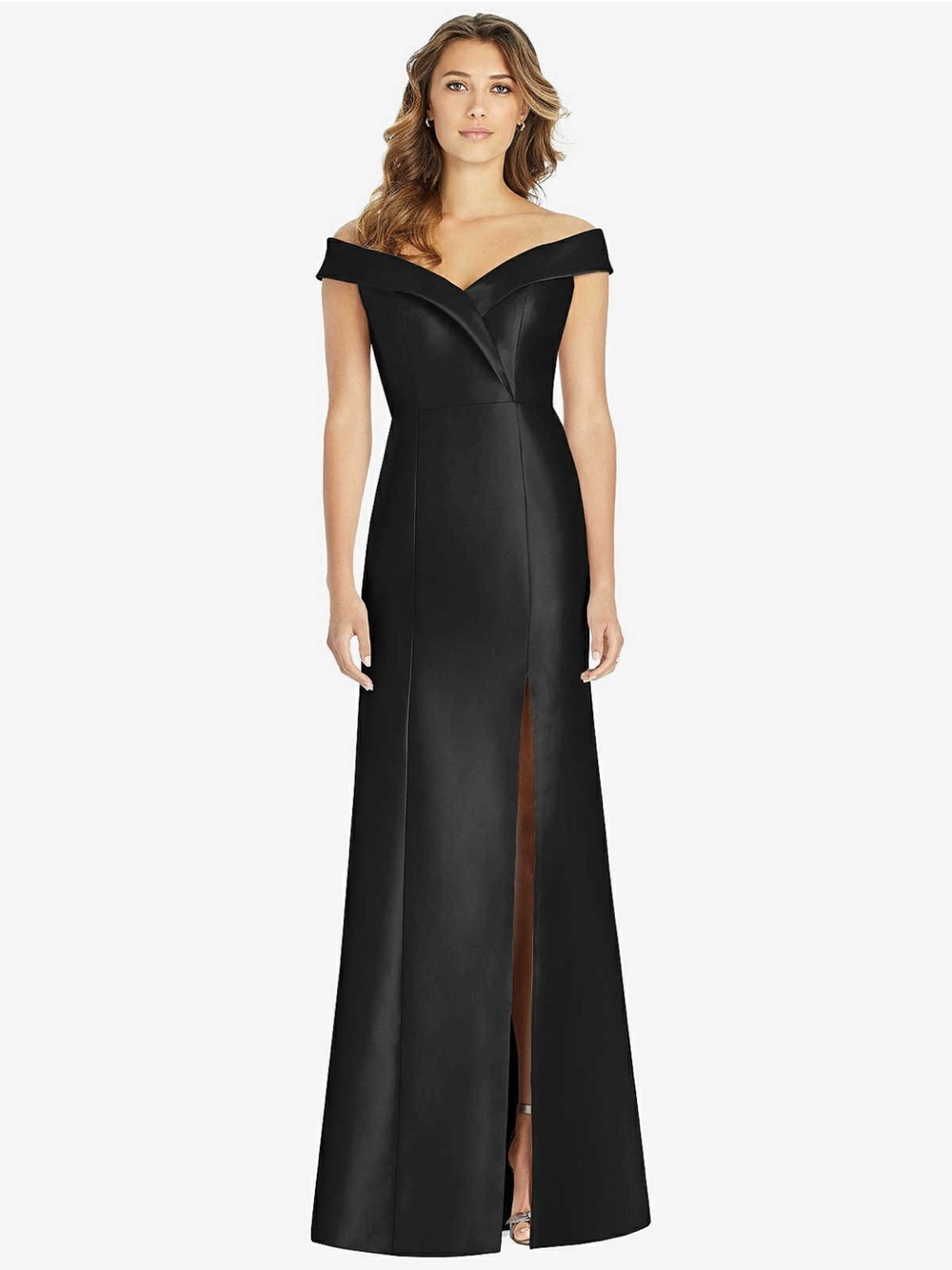 ALFRED SUNG Plum Satin off shoulder Maxi Gown- NWT